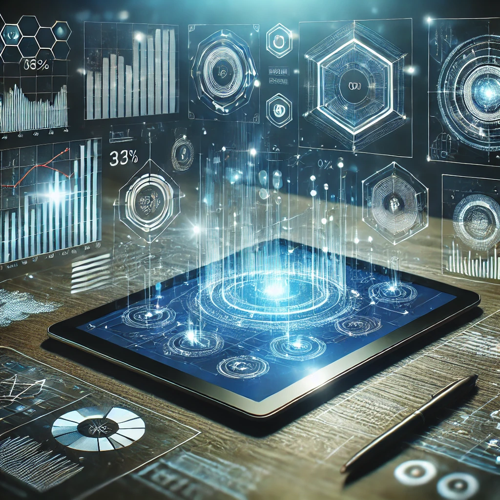 DALL·E 2024-12-18 16.58.30 - A futuristic digital art showcasing a close-up of a holographic financial dashboard with dynamic charts, graphs, and real-time data streams. The setti Fintech startups 2025