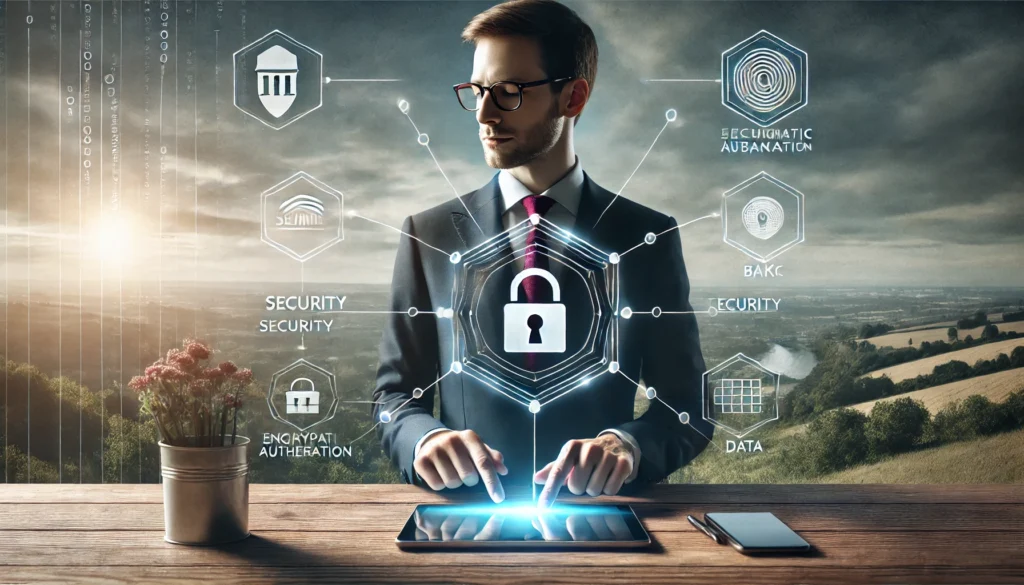 DALL·E 2025-02-07 15.17.46 - A realistic, high-quality landscape image showing a professional setting where a person is confidently using a digital bank on a tablet or smartphone Is neobanking safeDigital banking regulations 2025Fintech consumer protections