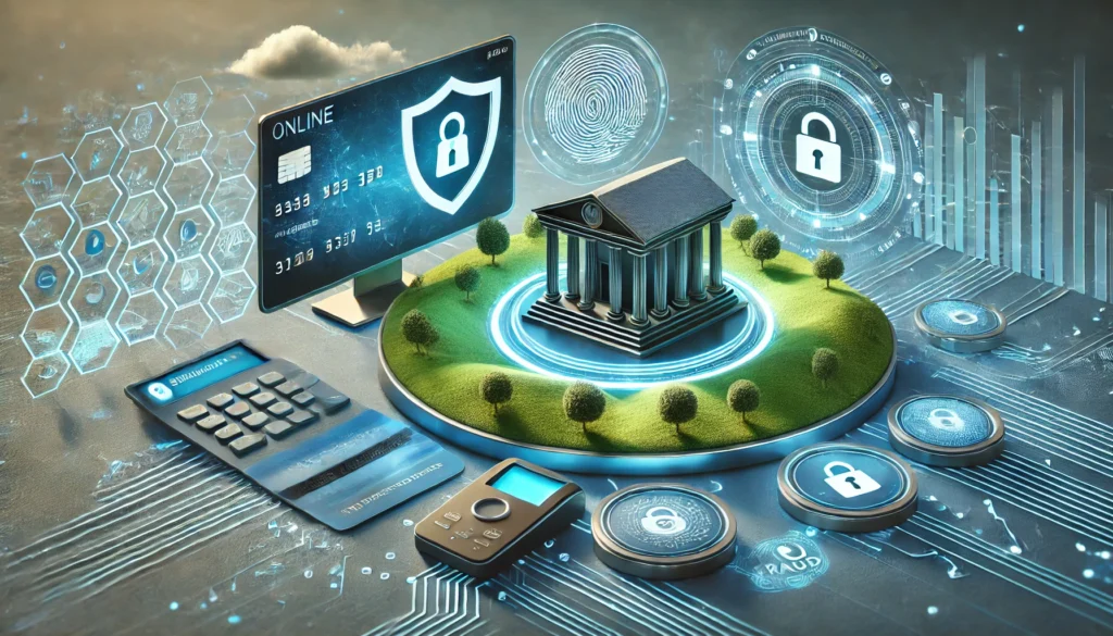 DALL·E 2025-03-10 00.50.35 - A highly realistic, high-quality landscape image representing online banking fraud protection. The scene features a digital bank interface with cybers Digital bank securityNeobank fraud protectionSafest online banks