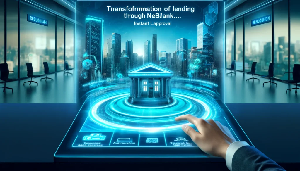 DALL·E 2025-03-15 20.23.19 - A highly realistic, high-quality digital painting of a vibrant financial district showcasing the transformation of lending through neobank instant loa Neobank instant loansFintech lending trendsDigital banking credit checks